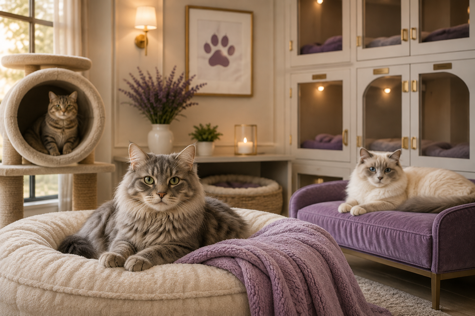 Luxury cat boarding accommodations at Daisy's Dog House.